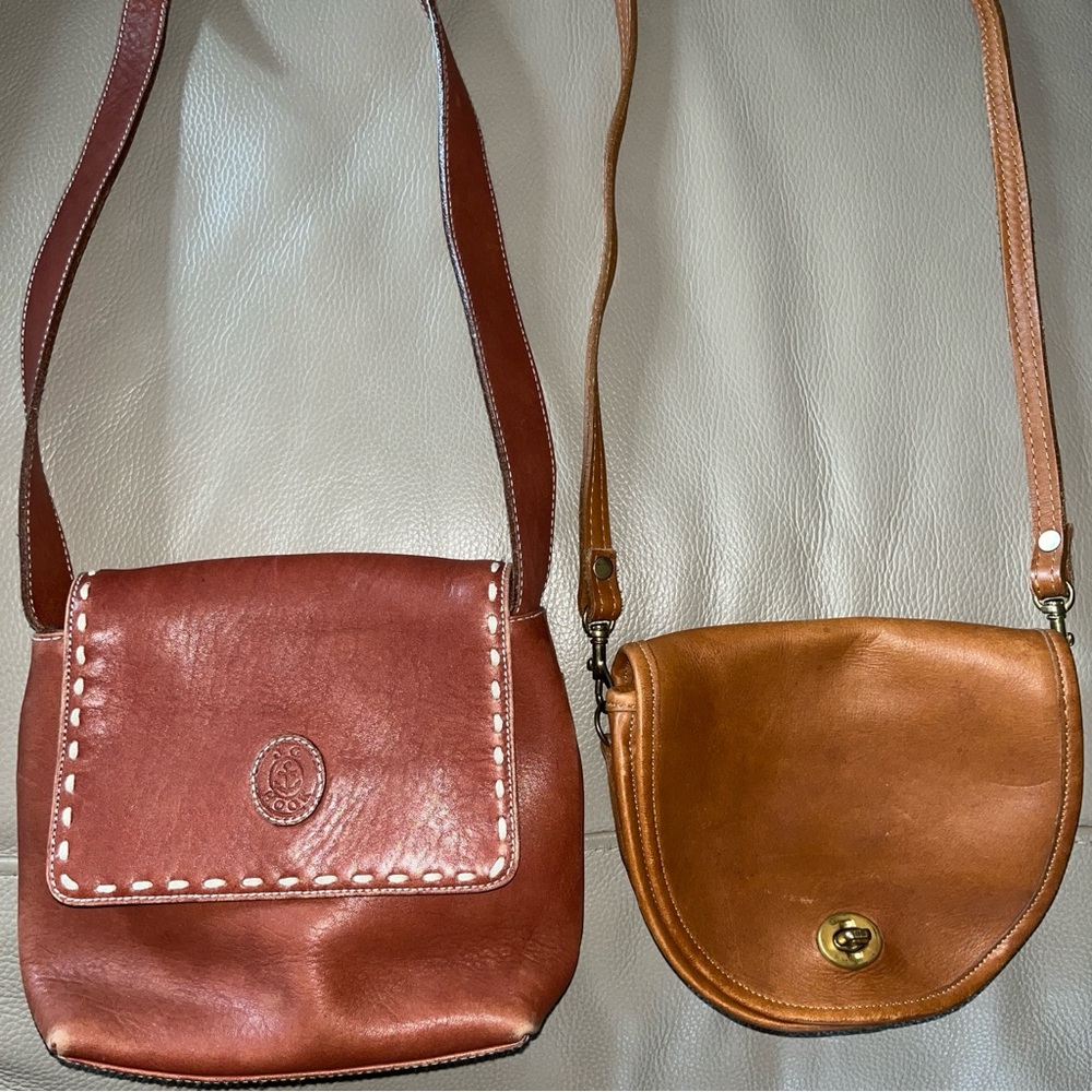 2 Leather Purses/ JG Hook & Unbranded Crossbody caramel/ brown flap over Vintage - Picture 16 of 16